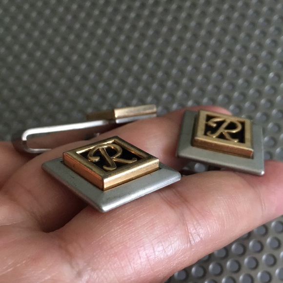🖤SWANK SO signed R initialed cufflinks & tie clip - Picture 5 of 13